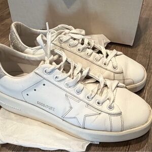 Golden Goose Pure White Sneakers with Glitter Detail 38